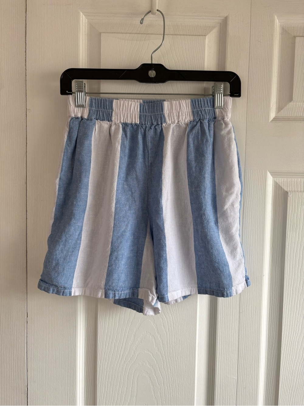 Beach Lunch Lounge Linen Blue White Stripe Elastic Waist Shorts Cruise Resort XS